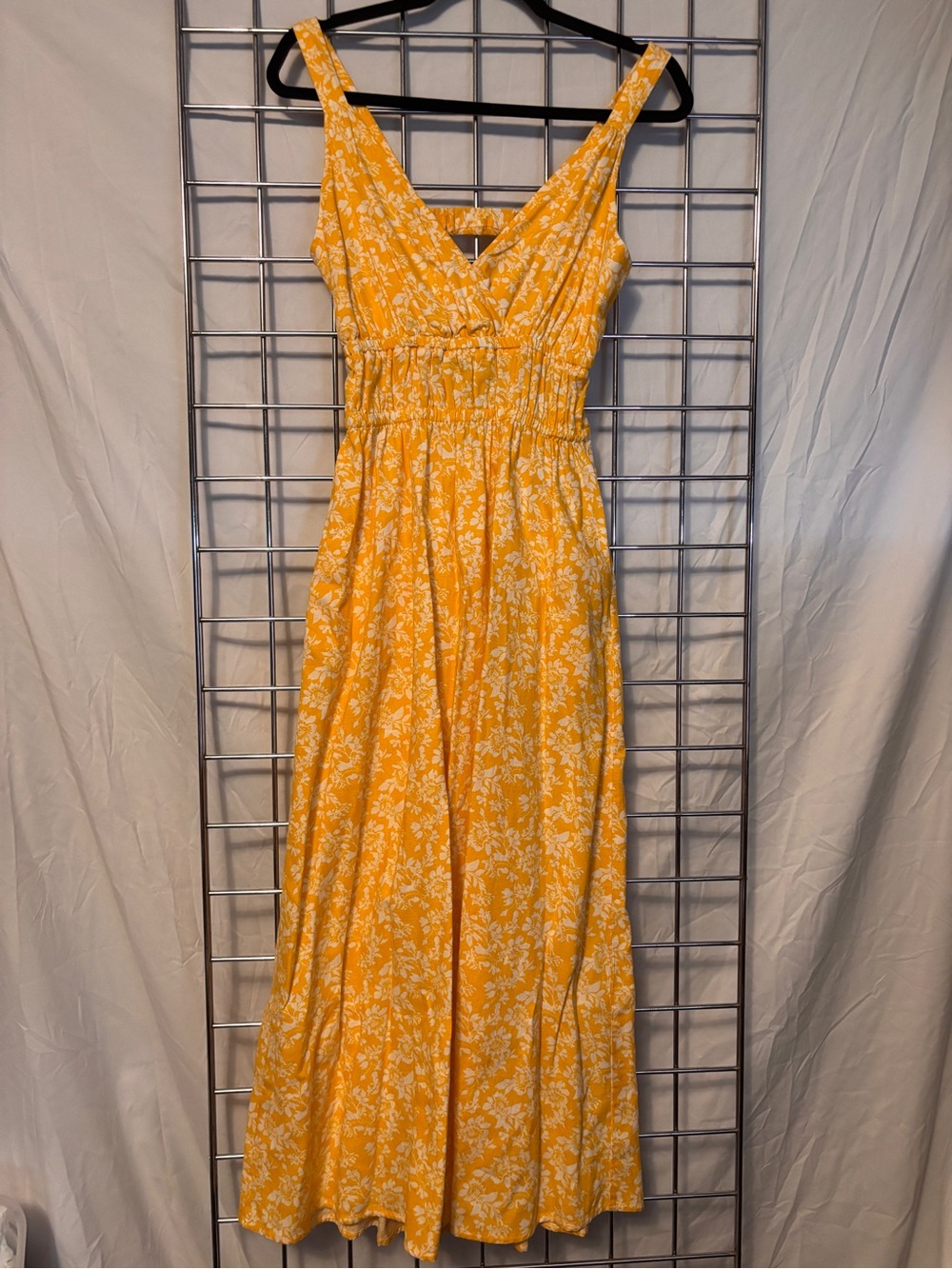 Universe Thread Yellow Floral Maxi Dress with Smocked Waist with Pockets